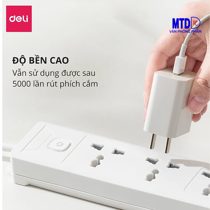 Ổ điện chất lượng cao của Deli  3 ổ cắm  diện kèm 3 ổ cắm USB 2m và 4 ổ cắm  điện 3