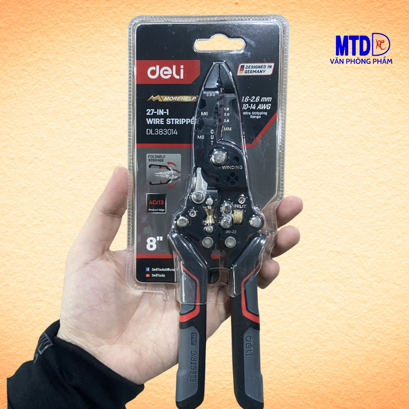 Kìm tuốt dây điện đa năng chắt lượng  cao Deli 27 trong 1 DL383014 -HÀNG CHÍNH HÃNG