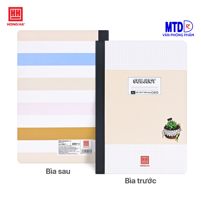 Sổ bìa bồi caro A4 200 trang Hồng Hà Subject - 4617, phù hợp cho  giáo viên , nhân viên văn phòng