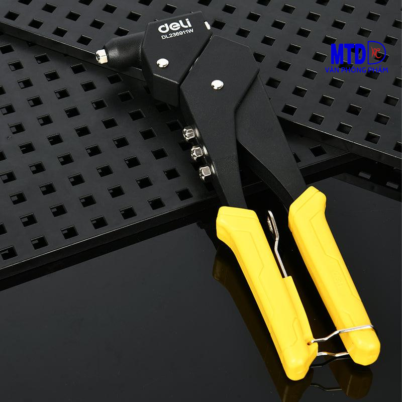 Dụng cụ  tán đinh  (Kìm rút Rive ) cầm tay đầu xoay 360° 10,5 inch  Deli -236911W dùng trong sửa chữa ô tô, gia công kim loại