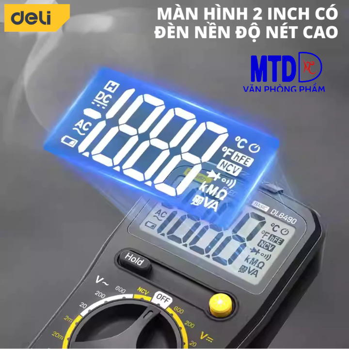 Đồng hồ vạn năng Deli Kẹp Ampe chính hãng -Màn hình LED kỹ thuật số - Phạm vi đo 600V-DL8490
