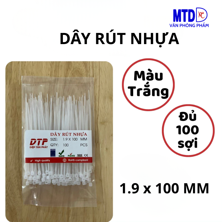 Dây rút nhựa 1.9x100mm ; 2.6x150mm ; 2.8x200mm; 3.6x20mm màu trắng