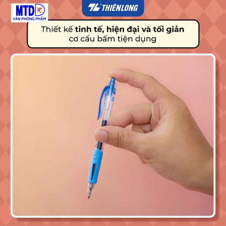 Bút gel Thiên Long GEL-129/PLUS, thân 2 màu trong & đục, thiết kế cải tiến, ngòi 0.5mm trơn êm (màu xanh)