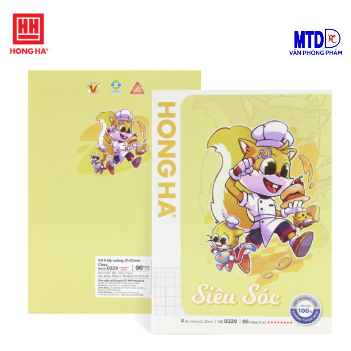 (Combo 5 quyển )Tâp học sinh Siêu Sóc - Hồng Hà-0329    96 trang , 4 ô ly vuông , ĐL : 120gsm - Đảm bảo viết không lem