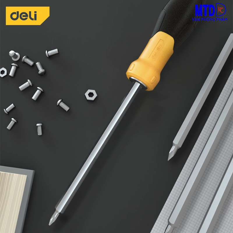 Tua Vít Đa Năng 2 Đầu Deli -HÀNG CHÍNH HÃNG- Đầu Vít Từ Tính PH1 và 5mm - Chất Liệu Thép CR-V Siêu Bền Chống Mòn, Gỉ