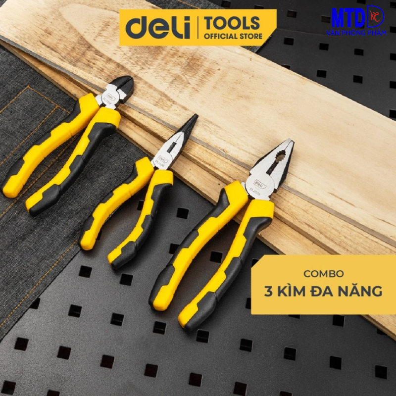 Bộ 3 Kìm Đa Năng Deli -HÀNG CHÍNH HÃNG Chất Liệu Thép CR-V Chống Mòn, Gỉ - Kìm Cắt Dây Điện, Kìm Mũi Nhọn, Kìm Kẹp Cắt Thép