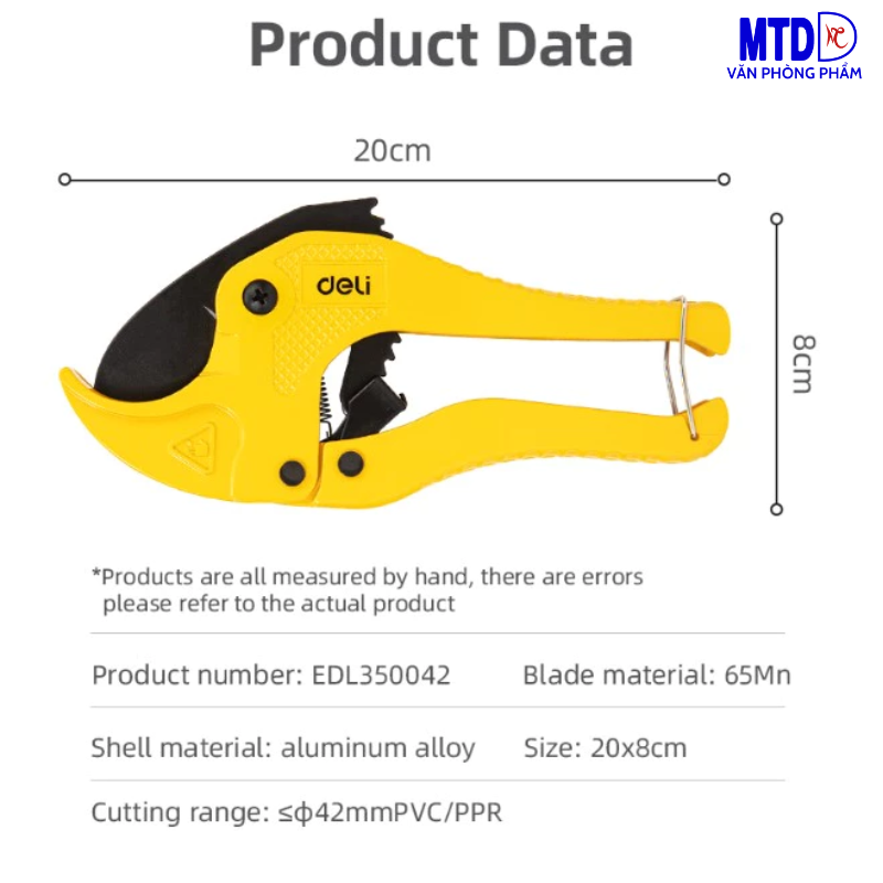 Kìm Kéo Cắt Ống Nhựa Deli Cao Cấp -HÀNG CHÍNH HÃNG- Lưỡi Thép Hợp Kim, Sắc Bén, Siêu Bền - DL350042