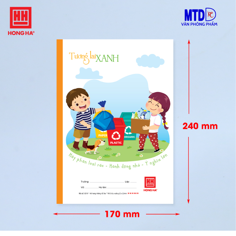 Tập/Vở học sinh  4 ô ly  vuông, 96 trang Hồng Hà Class Tương Lai Xanh - 0304,ĐL: 100gsm