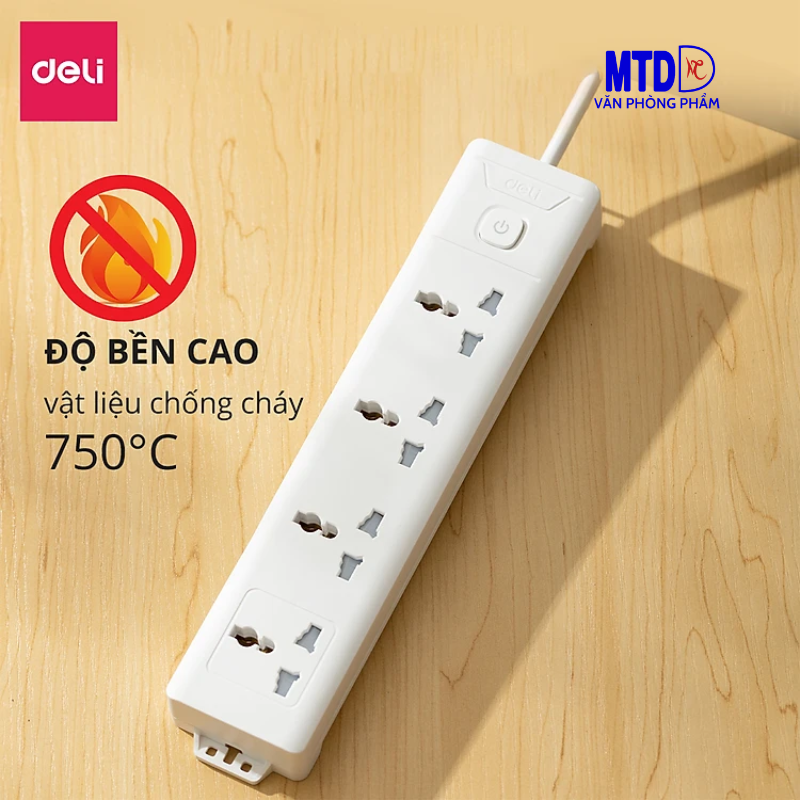 Ổ điện chất lượng cao của Deli  3 ổ cắm  diện kèm 3 ổ cắm USB 2m và 4 ổ cắm  điện 3