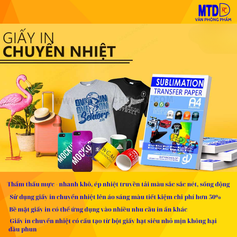 Giấy in màu(giấy thuốc)/chuyển nhiệt Sublimation A4 - 1 mặt/2 mặt - 110gsm/120gsm/140gsm/đế hồng