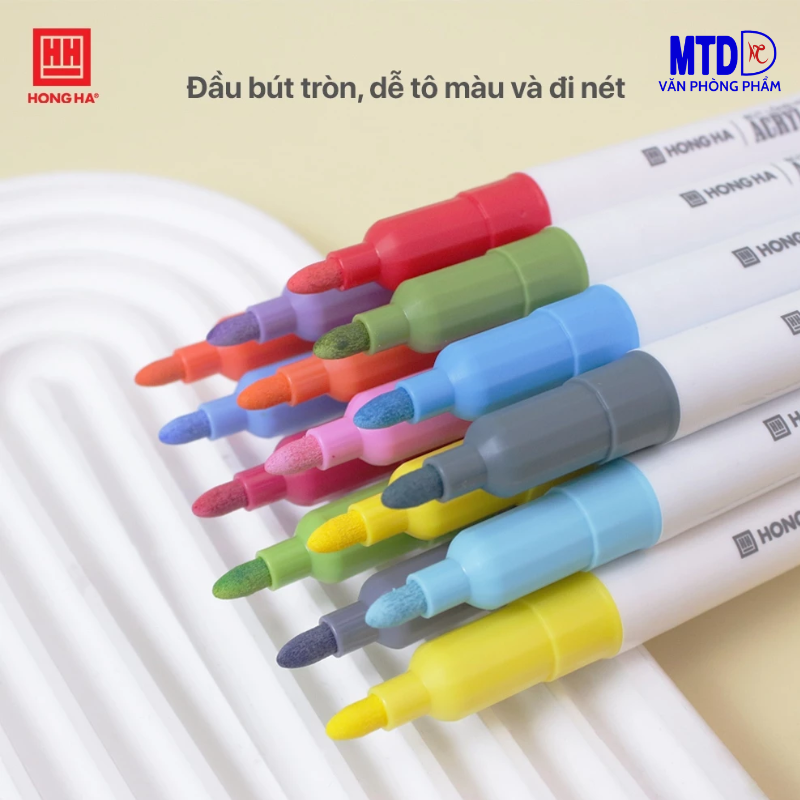 Bút lông màu Acrylic  12 màu 1 đầu/2 đầu -8142/8145  Hồng Hà có thể viết trên nhiều chất liệu khác nhau dùng trong trang trí, hội họa