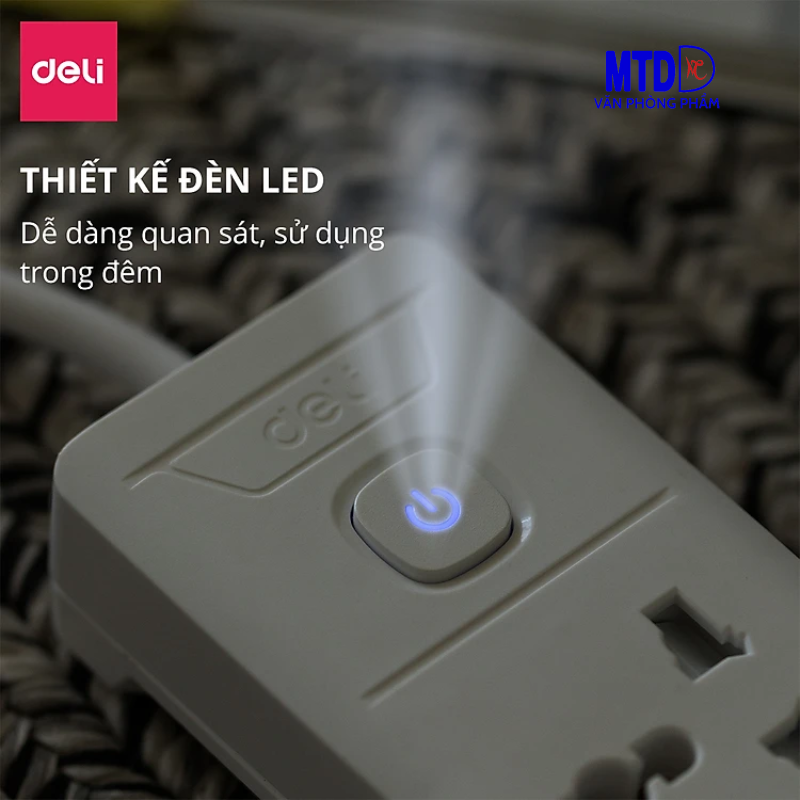 Ổ điện chất lượng cao của Deli  3 ổ cắm  diện kèm 3 ổ cắm USB 2m và 4 ổ cắm  điện 3