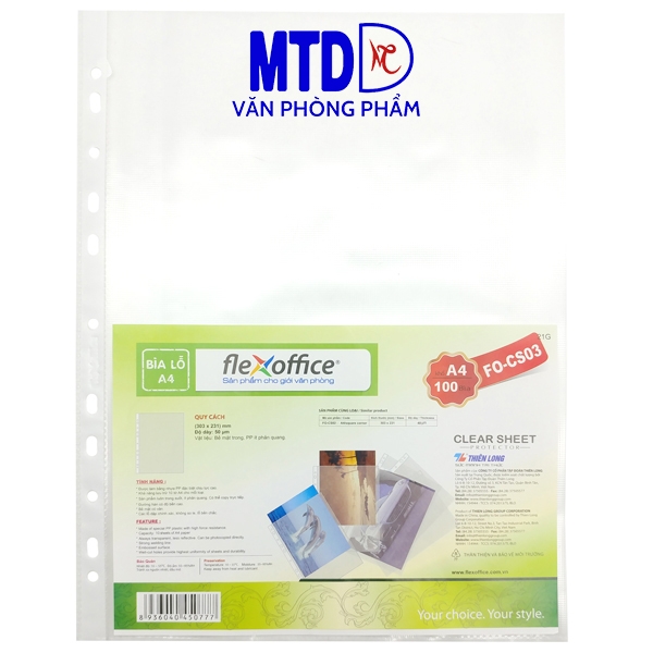 Bìa lỗ không viền màu Thiên Long CS03/FO-T2000 - xấp = 100 tờ - Gía rẻ bất ngờ