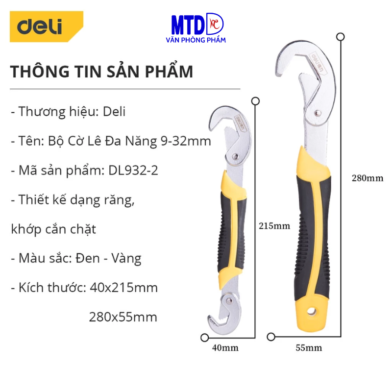 Bộ 2 chiếc cờ Lê Đa Năng Đường Kính 9-32mm - Thiết Kế Dạng Răng - Dùng Được Nhiều Mục Đích - DL932-2 Deli Chính Hãng