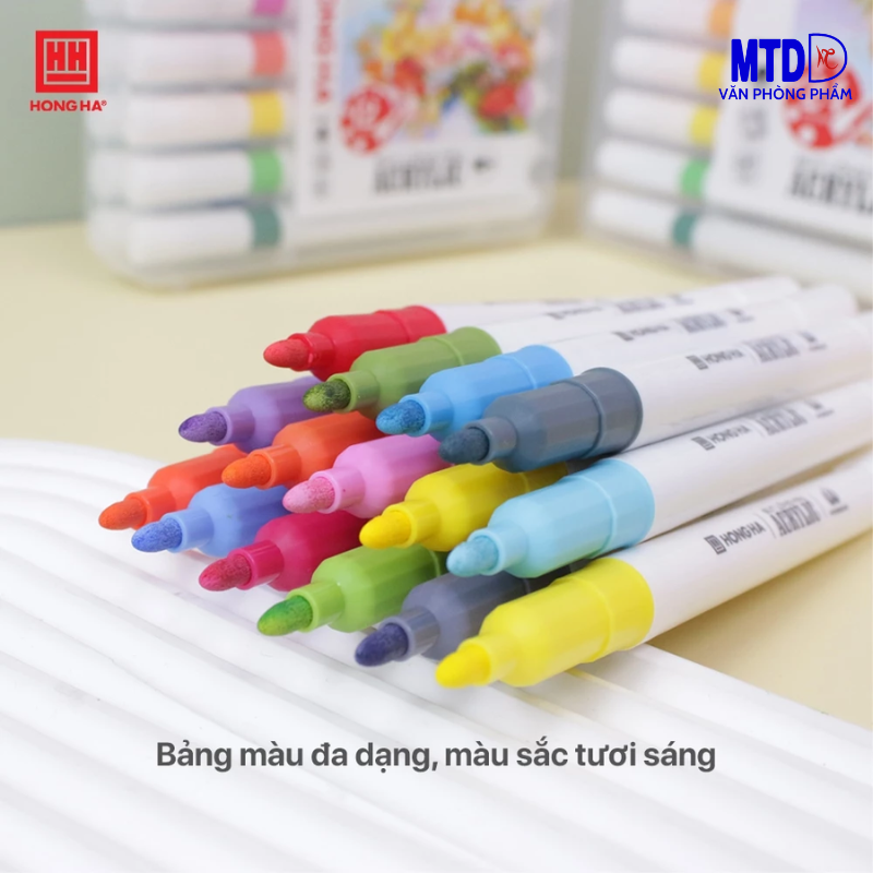 Bút lông màu Acrylic  12 màu 1 đầu/2 đầu -8142/8145  Hồng Hà có thể viết trên nhiều chất liệu khác nhau dùng trong trang trí, hội họa
