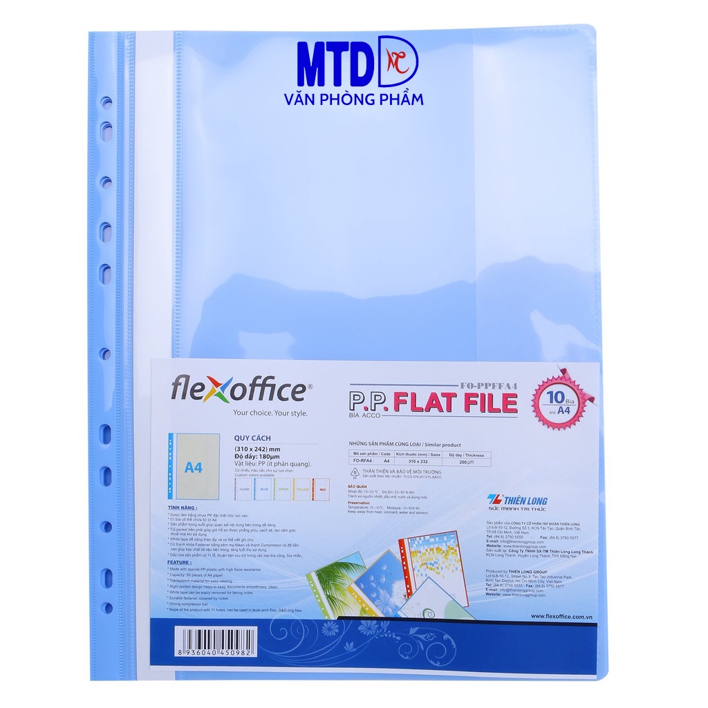 Bìa Acco Thiên Long FO A4 PPFF xanh