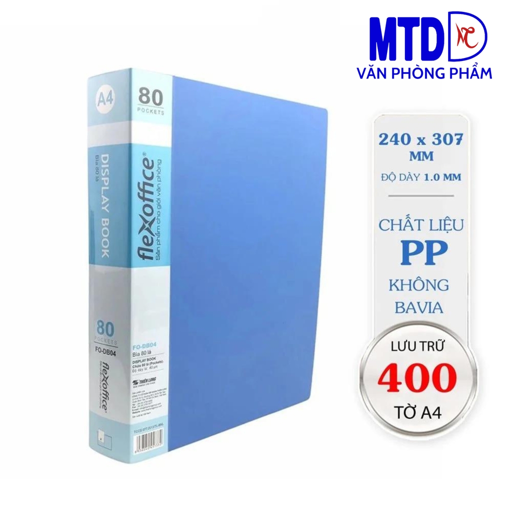 Bìa 80 lá A4 Thiên Long Flexoffice đựng hồ sơ tới 400 tờ