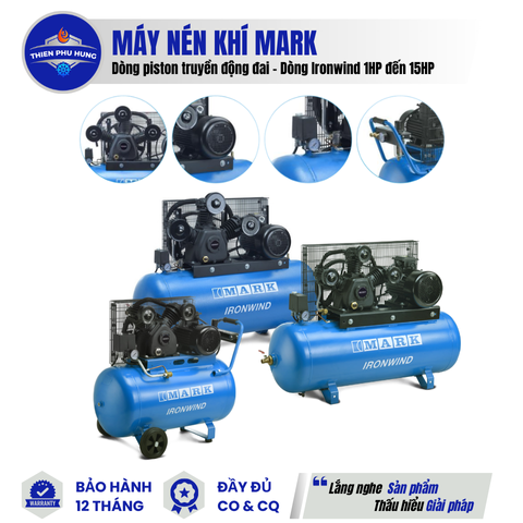 MÁY NÉN KHÍ PISTON TRUYỀN ĐỘNG ĐAI - DÒNG IRONWIND 1HP ĐẾN 15HP MARK
