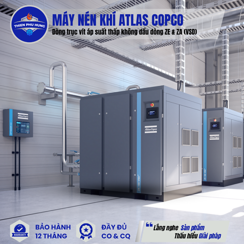 MÁY NÉN KHÍ TRỤC VÍT ÁP SUẤT THẤP KHÔNG DẦU DÒNG ZE & ZA (VSD)