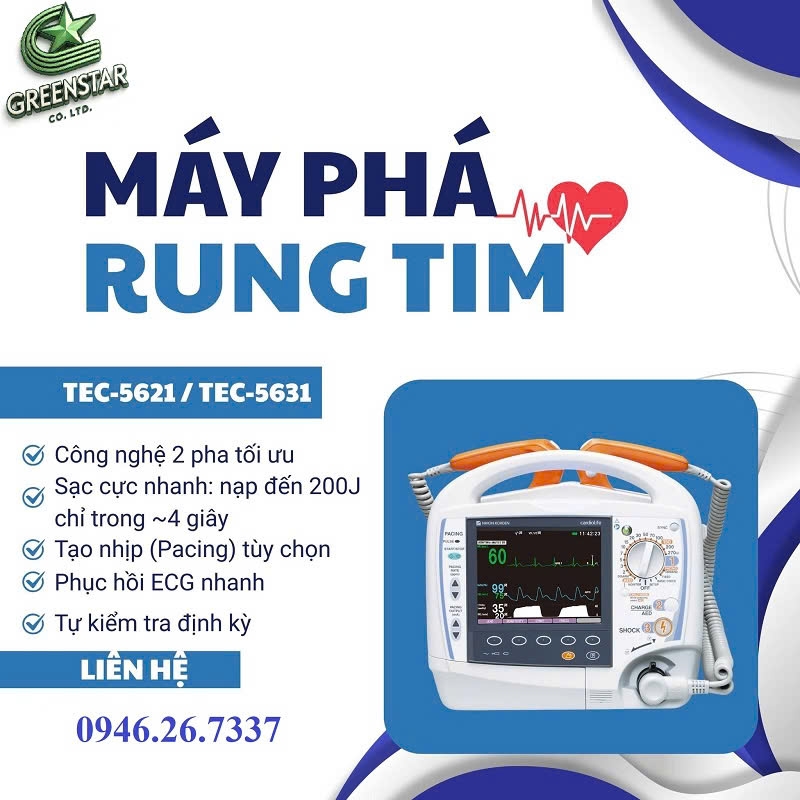Máy phá rung tim có tạo nhịp TEC-5631 Chính hãng,Giá tốt nhất - Cấp cứ
