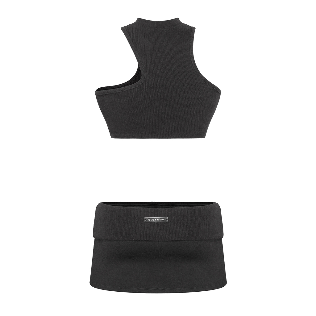 SISTERS Set áo len xẻ cổ váy lưng lật Lottie