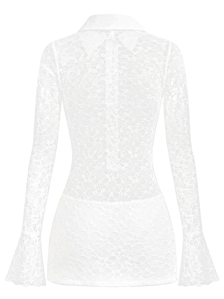 SISTERS Váy đầm body phối ren xuyên thấu Basil - Trắng