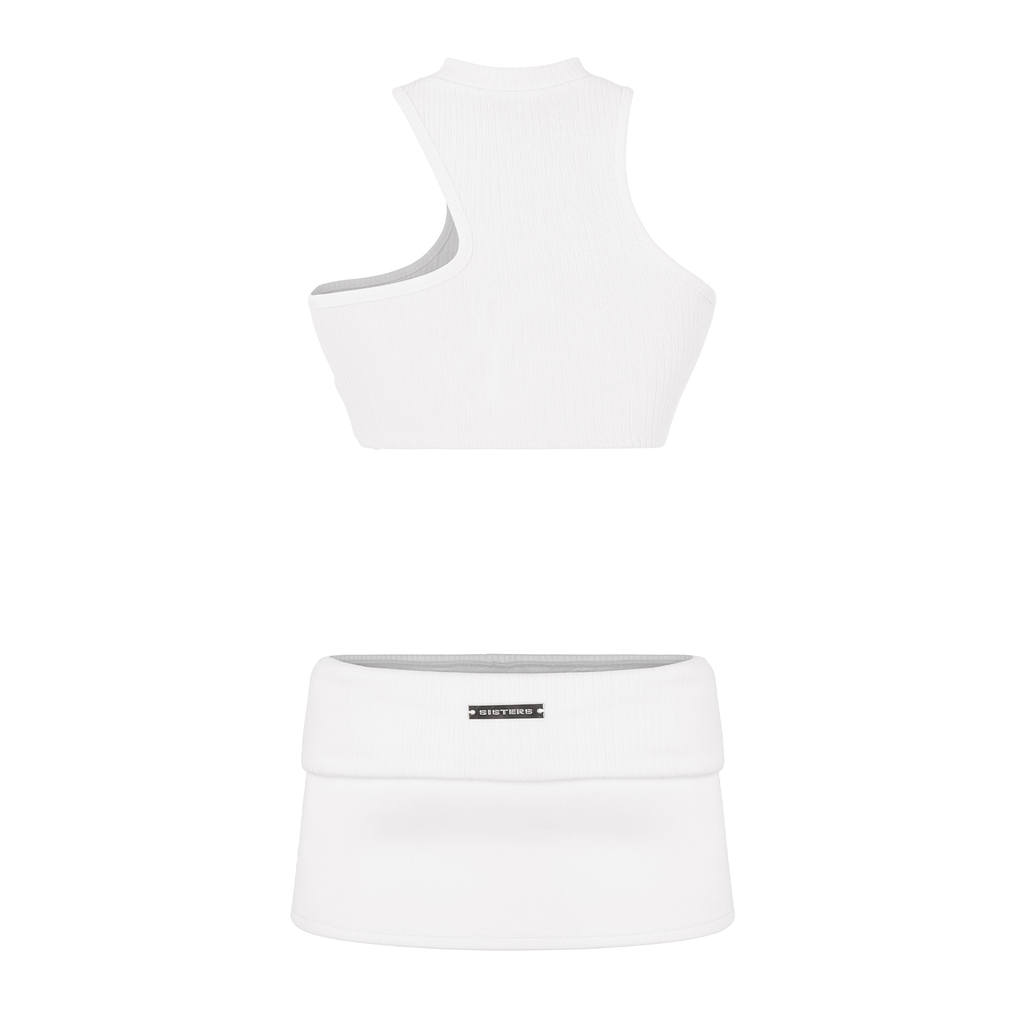 SISTERS Set áo len xẻ cổ váy lưng lật Lottie