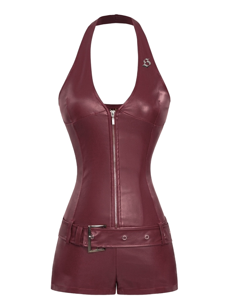 SISTERS Jump đùi da cổ yếm kèm belt Fidelia - Đỏ