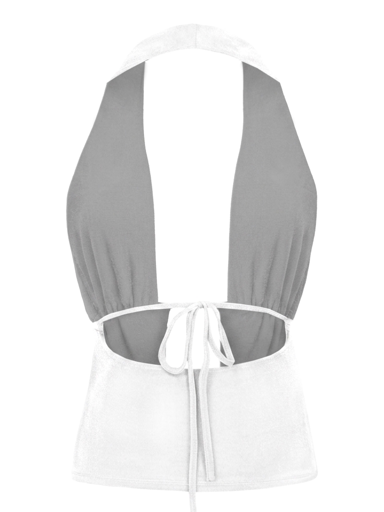 SISTERS Áo croptop cổ đổ hở lưng Mavis - Trắng