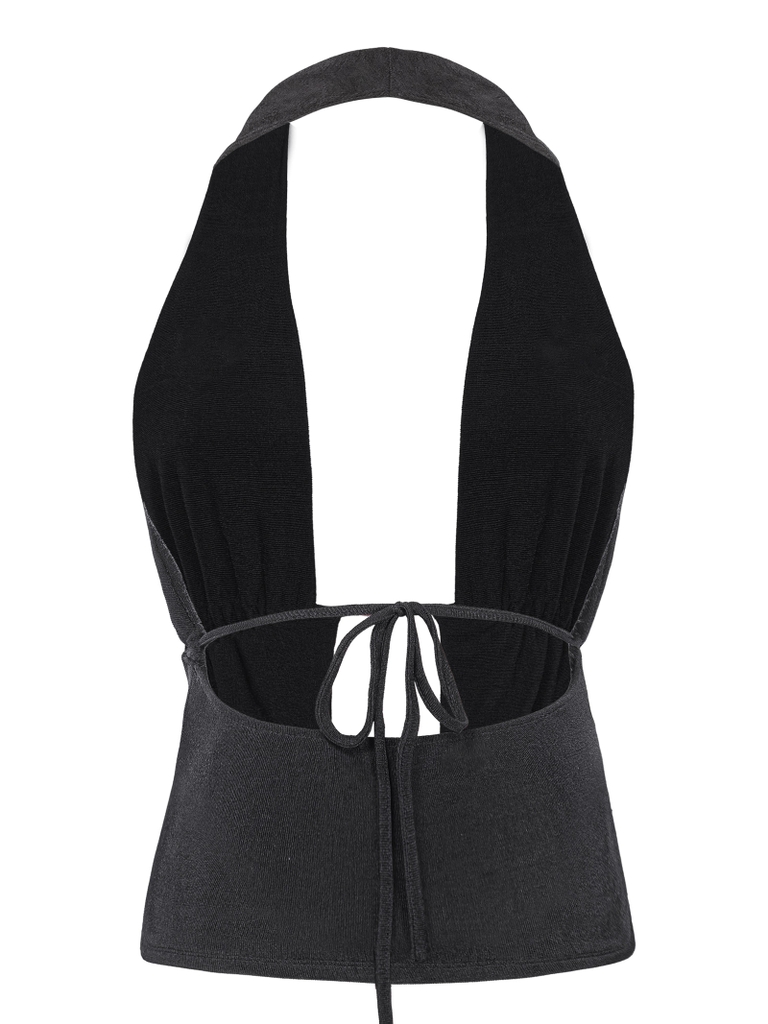 SISTERS Áo croptop cổ đổ hở lưng Mavis - Đen