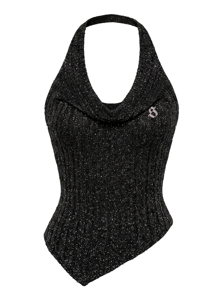 SISTERS Áo croptop yếm vạt chéo Jane -  Đen ánh kim