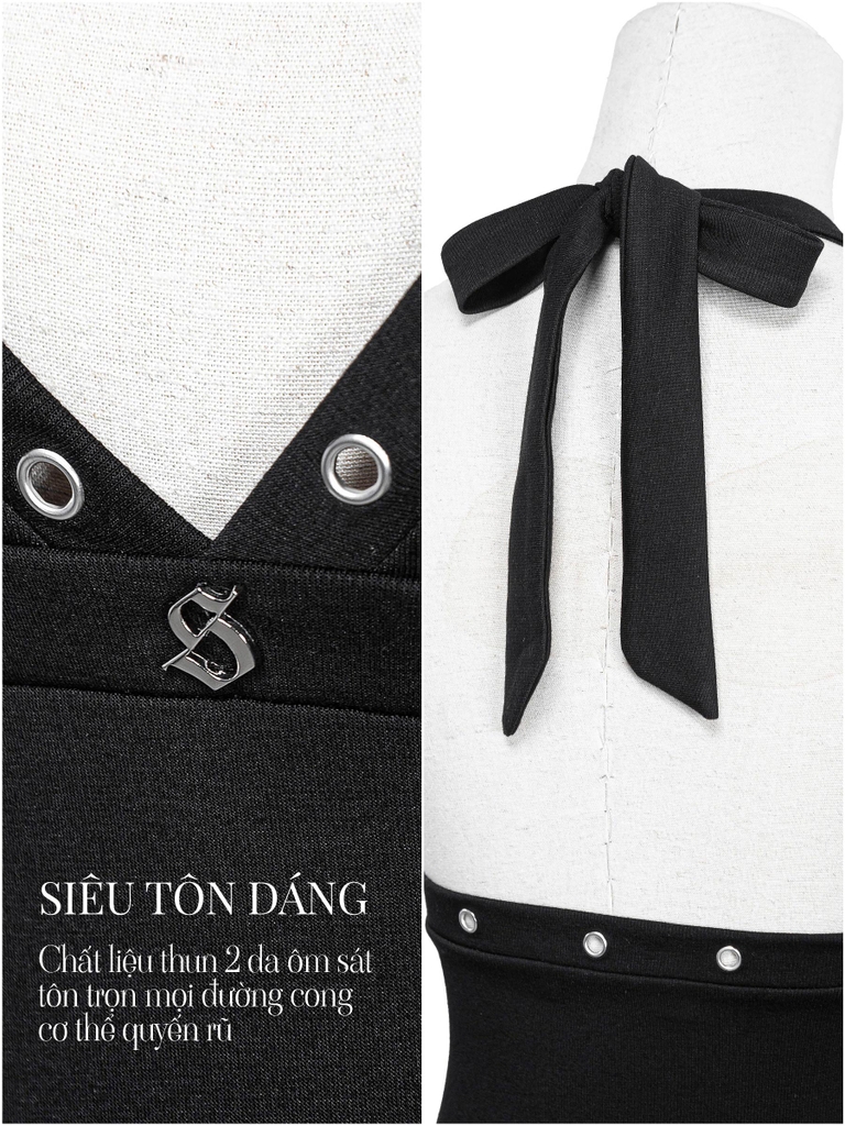 SISTERS Áo croptop cổ yếm hở lưng đính mắt cáo Jolene - Trắng