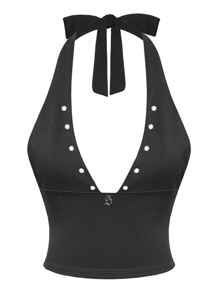 SISTERS Áo croptop cổ yếm dây lưng thắt nơ Belinda - Đen