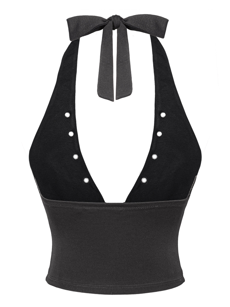 SISTERS Áo croptop cổ yếm dây lưng thắt nơ Belinda - Đen