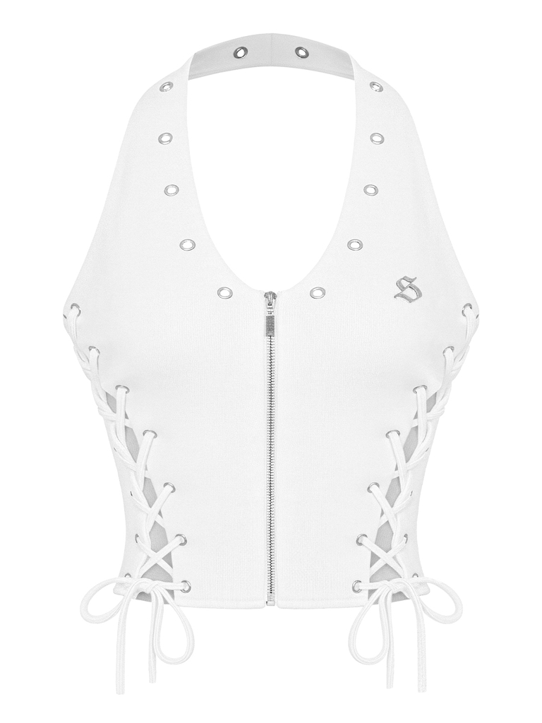 SISTERS Áo croptop cổ yếm đan dây Riveria - Trắng