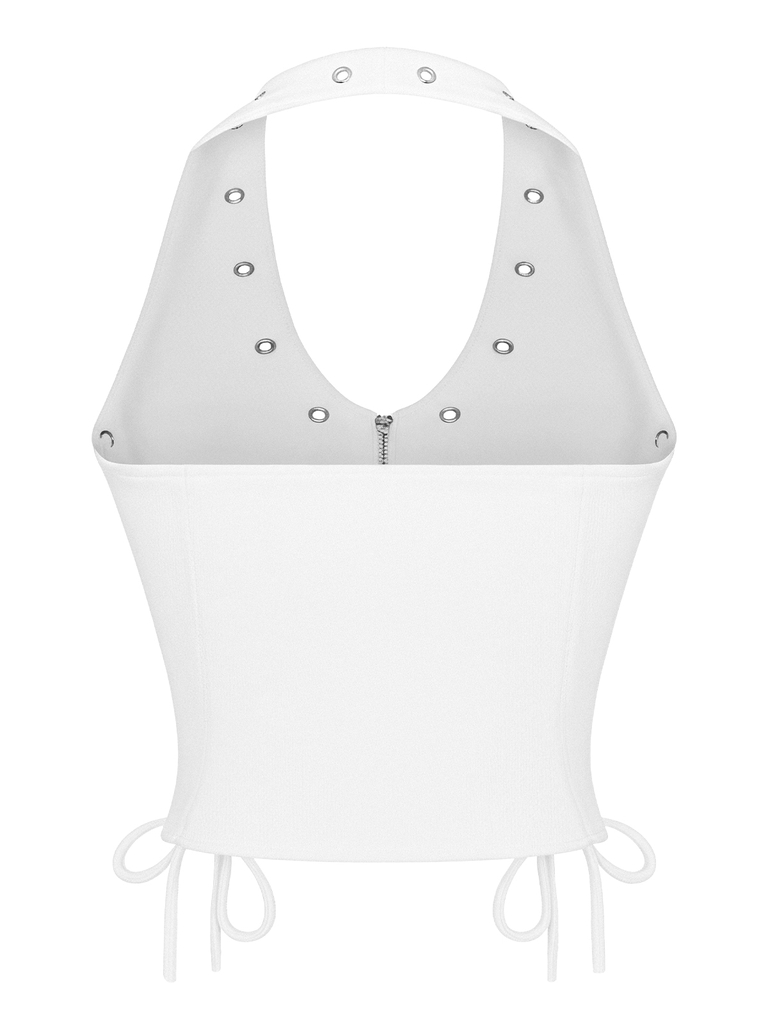 SISTERS Áo croptop cổ yếm đan dây Riveria - Trắng