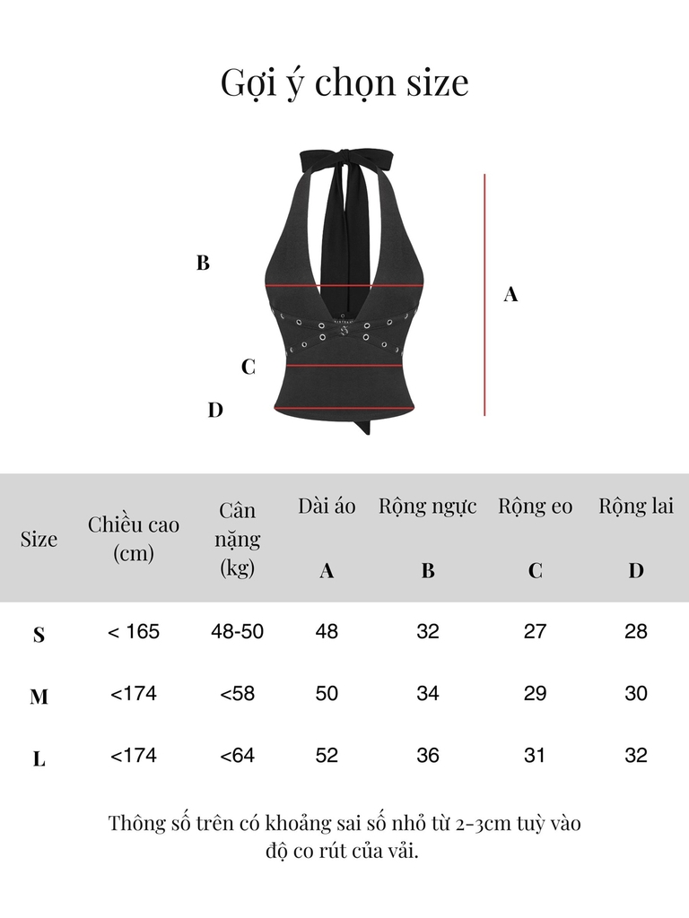 SISTERS Áo croptop cổ yếm phối khoen bạc Muse - Đen