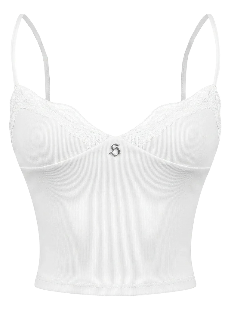 SISTERS Áo croptop phối ren ngực Wilhelmina - Trắng