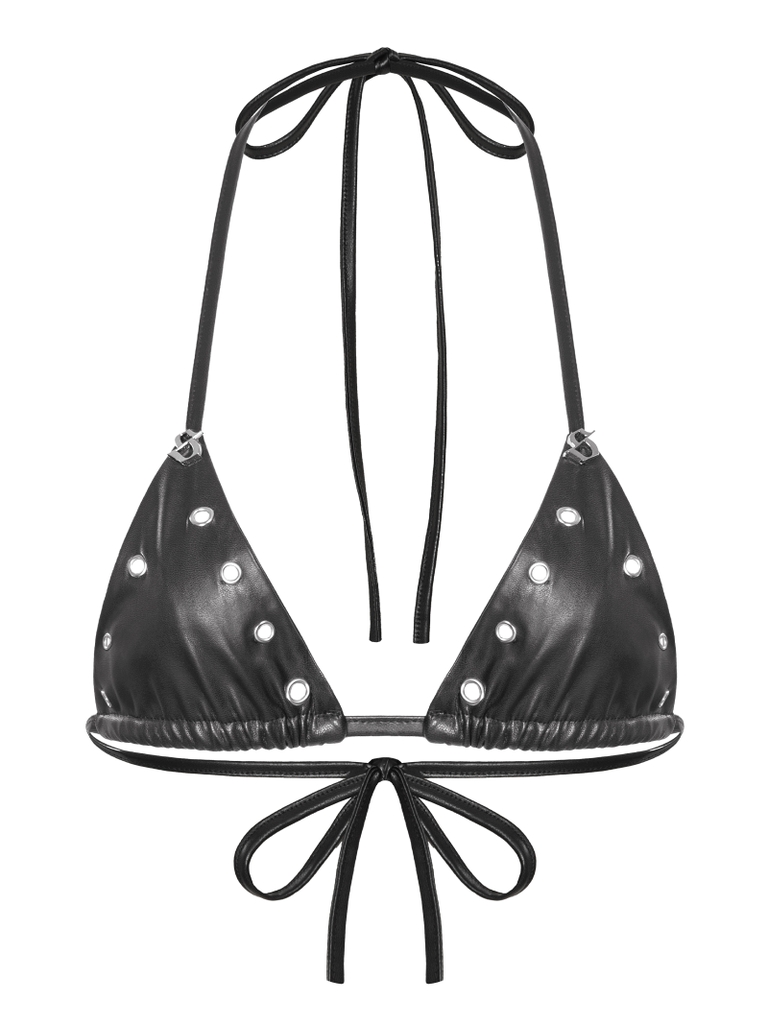 SISTERS Áo ngực da phối khoen bạc Amour