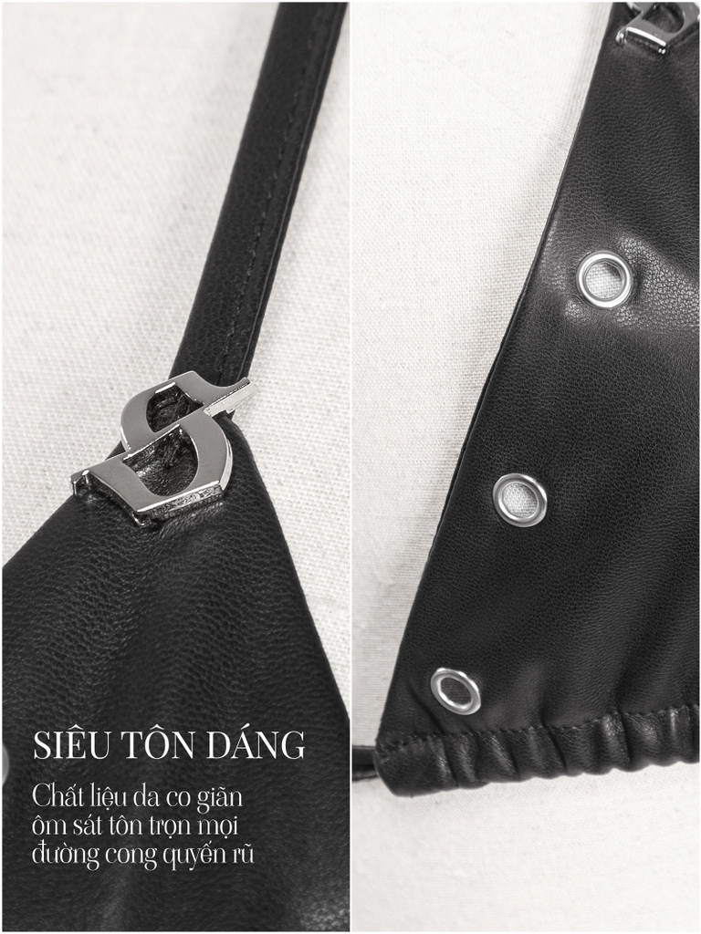 SISTERS Áo ngực da phối khoen bạc Amour