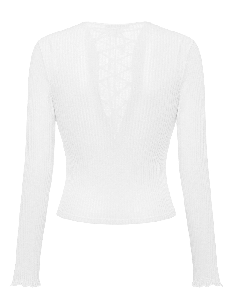 SISTERS Áo xuyên thấu đan dây ngực Linen - Trắng