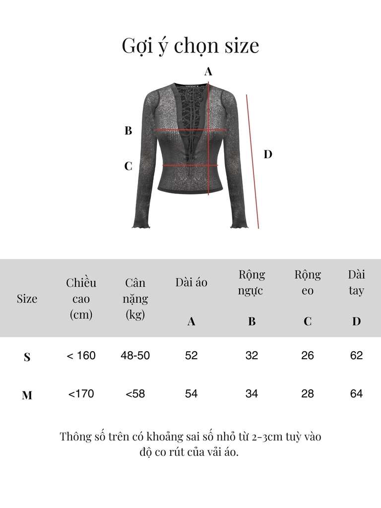 SISTERS Áo xuyên thấu đan dây ngực Linen - Đen ánh kim