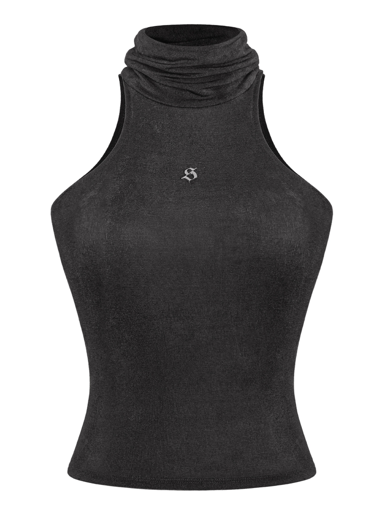 SISTERS Áo croptop cổ lọ Pruce - Đen