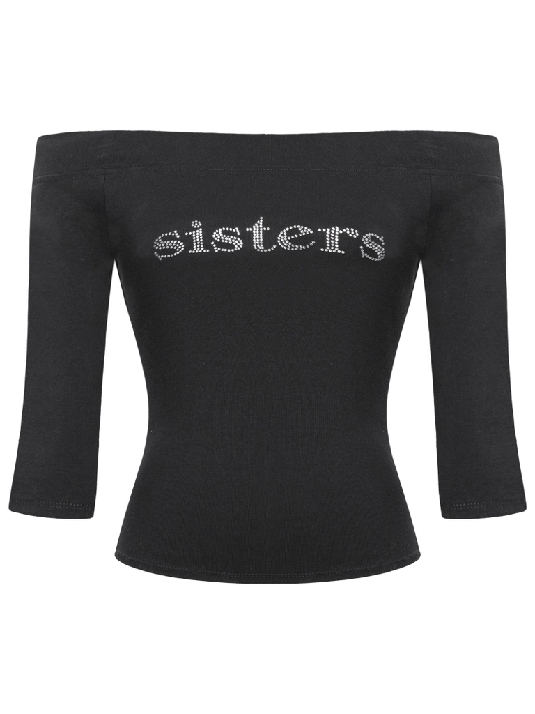 SISTERS Áo croptop tay lửng đính đá Lada - Đen