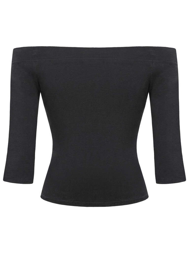 SISTERS Áo croptop tay lửng đính đá Lada - Đen