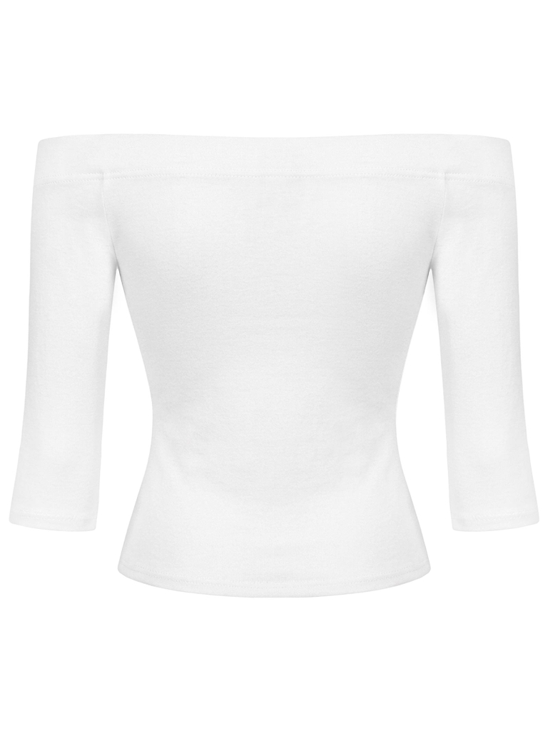 SISTERS Áo croptop tay lửng đính đá Lada - Trắng