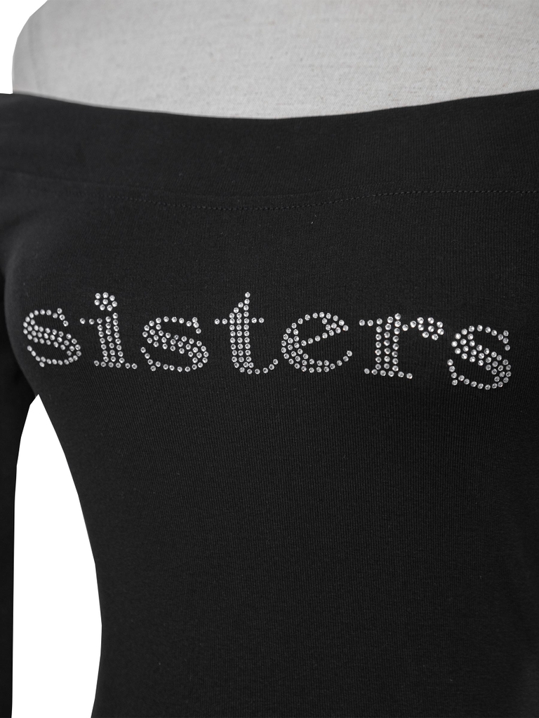 SISTERS Áo croptop tay lửng đính đá Lada - Trắng