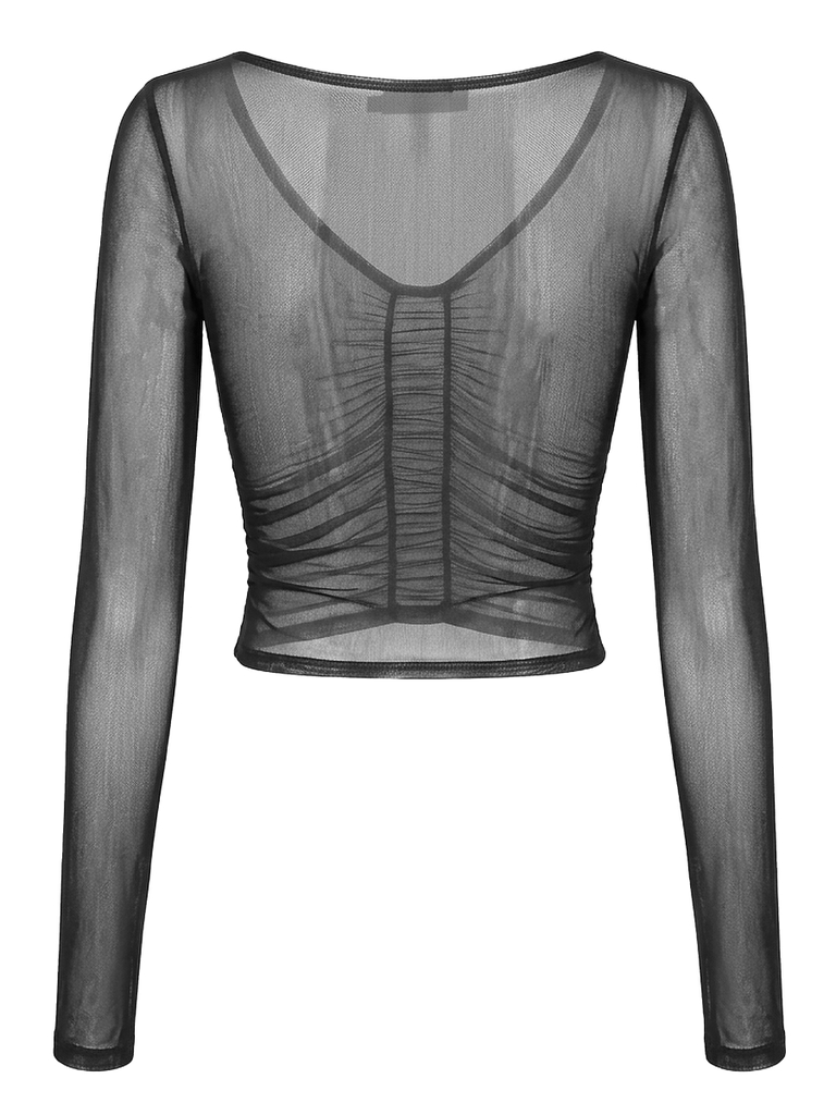 SISTERS Áo croptop lưới xuyên thấu dài tay Ksenia