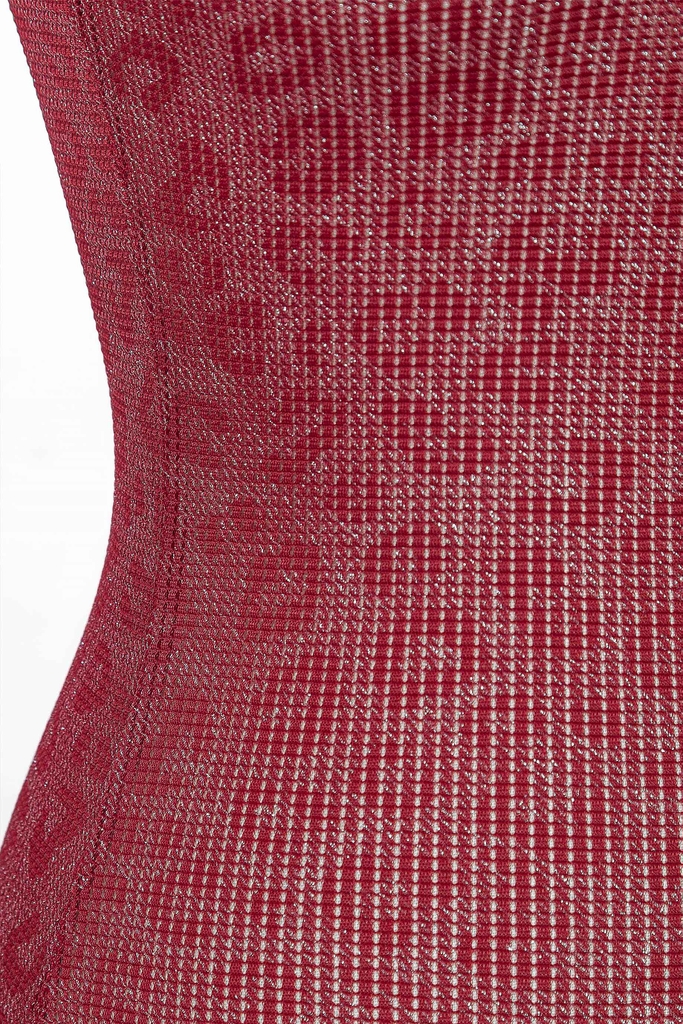 SS-J101 Bodysuit hoạ tiết da báo ánh kim Cassi - Đỏ