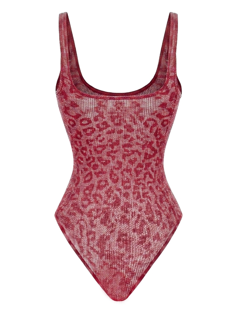 SS-J101 Bodysuit hoạ tiết da báo ánh kim Cassi - Đỏ